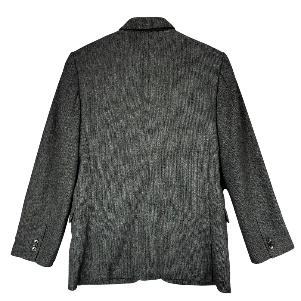 Gap Tailored Blazer sz 42R Men Herringbone Tweed‎ Wool Blend Black Gray Preppy